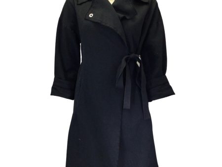 AVN Black Ribbon Belt Wrap Trench Coat Hot on Sale