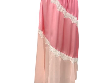 LoveShackFancy Pink   Ivory Lace Detail Satin Midi Skirt Cheap