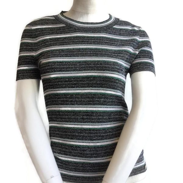 Chanel Black   Green   Gray Striped Tee Shirt Supply