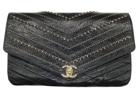 Chanel 2018 Black Leather Clutch with Gold Chain Detail For Cheap