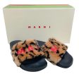 Marni Camel   Black Leopard Faux Fur Embroidered Logo Slide Sandals Discount