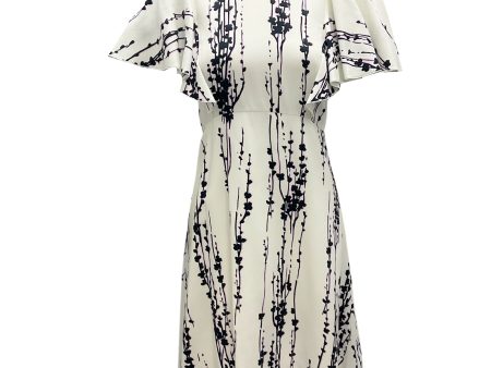 Giambattista Valli Ivory   Purple   Black Flutter Sleeve Floral Dress For Cheap