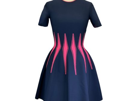 Alexander McQueen Navy Blue   Hot Pink 2017 Short Sleeved Diamond Knit Dress Online Sale