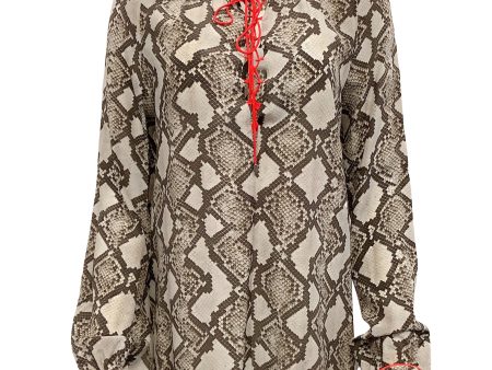 Altuzarra Tan Snake Print Lace Up Blouse with Red Trim For Cheap