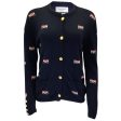 Thom Browne Navy Blue Bow Design Long Sleeved Button-down Cashmere Knit Cardigan Sweater Hot on Sale