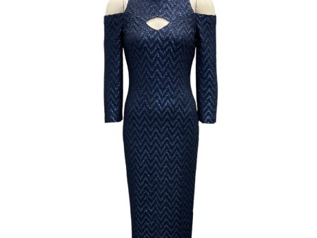 St. John Navy Blue Sequined Chevron Knit Dress Online Sale