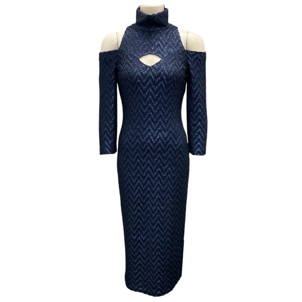 St. John Navy Blue Sequined Chevron Knit Dress Online Sale