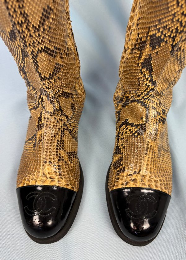 Chanel Spring 1996 Runway CC Logo Toe Python Snakeskin Boots Online now