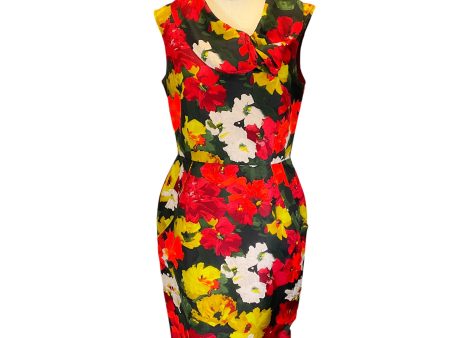 Oscar de la Renta Red Multi Floral Printed Midi Dress Supply