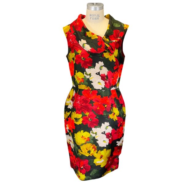 Oscar de la Renta Red Multi Floral Printed Midi Dress Supply