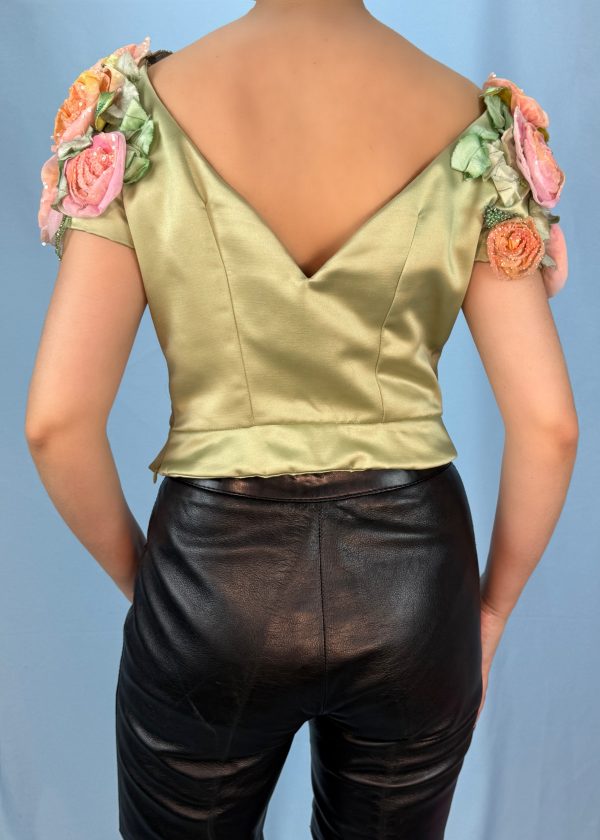 1990’s French Designer Silk Floral Top & Skirt Set on Sale