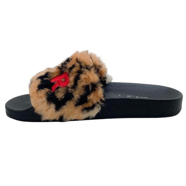 Marni Camel   Black Leopard Faux Fur Embroidered Logo Slide Sandals Discount