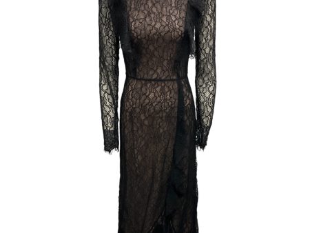 Giambattista Valli Black Long Sleeved Lace Midi Dress on Sale