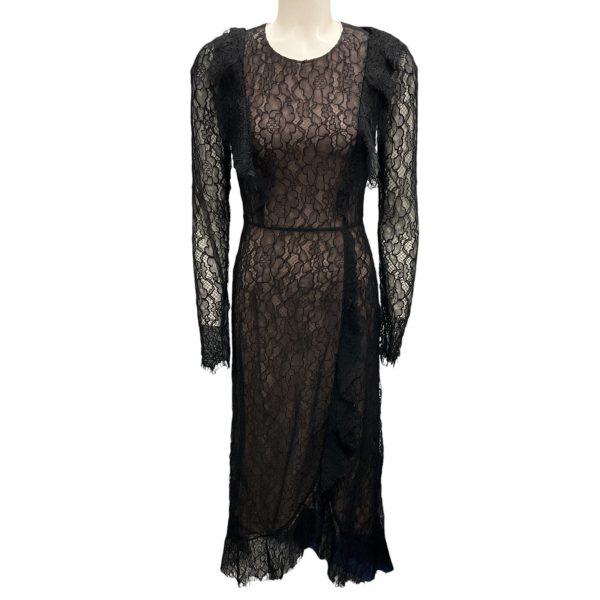 Giambattista Valli Black Long Sleeved Lace Midi Dress on Sale