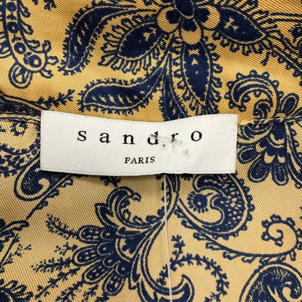 Sandro Gold   Blue Harmonie Printed Silk Ruffle Dress on Sale