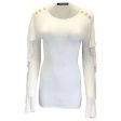 Balmain Ivory   Gold Buttoned Ruffled Long Sleeved Knit Blouse Discount