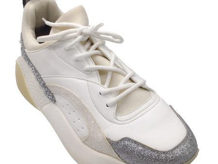 Stella McCartney Eclypse White   Silver Metallic Glitter Detail Chunky Sole Lace-up Leather Sneakers Hot on Sale