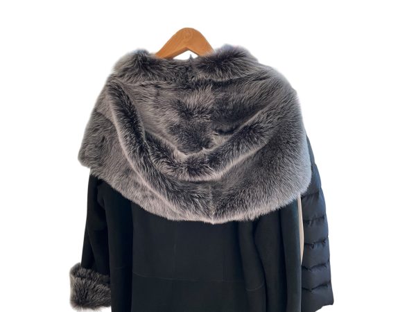 Overland Sheepskin Black Coat With Detachable Fur Collar. Size XXL Online Hot Sale