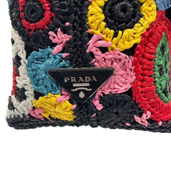 Prada Black Multi Raffia Circle Tote Cheap