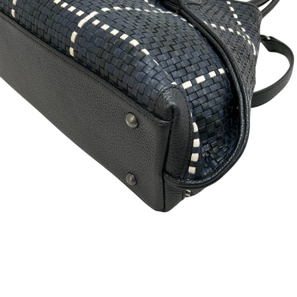 Akris Navy   Black   White Woven Leather Bag Hot on Sale