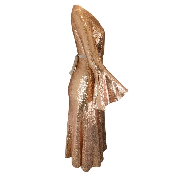 Prabal Gurung Gold Sequin Embellished Midi Dress Supply