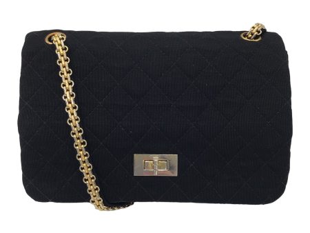 Chanel Vintage Black   Gold Chain Strap Quilted Jersey Flap Bag Cheap