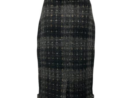 Chanel Black   Charcoal Grey   Silver   Gold Metallic 2008 Wool Tweed Skirt on Sale