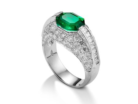 Custom Diamond Set Platinum Ring Green Gemstone Online Sale