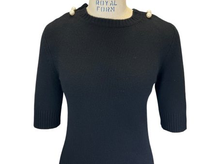 Chanel Black Pearl Embellished Short Sleeved Cashmere Knit Sweater Online Hot Sale