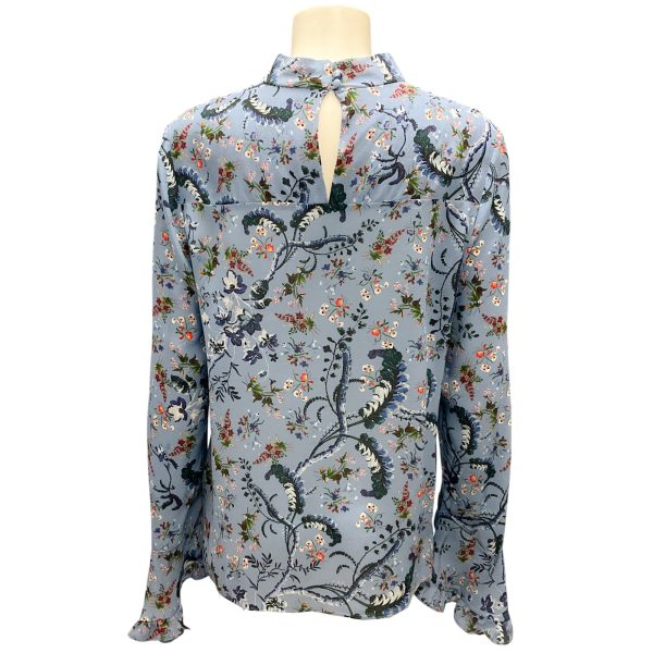 Erdem Blue Multi Lindsey Ruffled Floral-print Silk-chiffon Top Hot on Sale