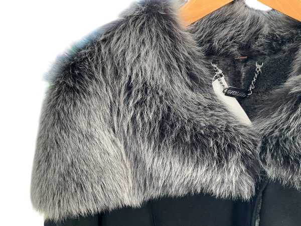 Overland Sheepskin Black Coat With Detachable Fur Collar. Size XXL Online Hot Sale