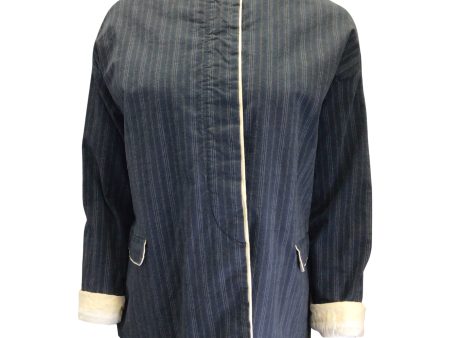 Hannoh Wessel Navy Blue   Ivory Pinstriped Cotton Jacket Hot on Sale