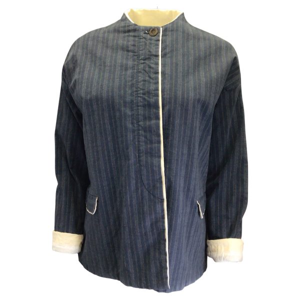 Hannoh Wessel Navy Blue   Ivory Pinstriped Cotton Jacket Hot on Sale