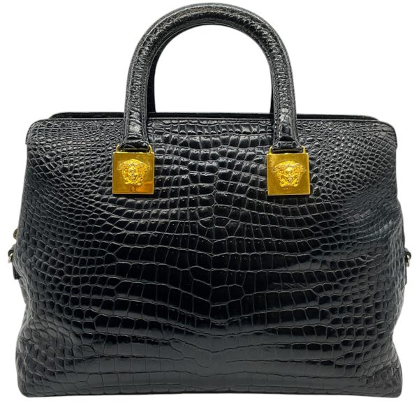 Versace Vintage 1990 s Black Croc Embossed Satchel Online