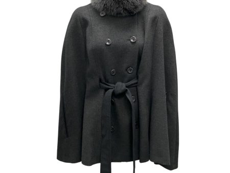 Manrico Cashmere Charcoal Grey Fox Fur Collar Cashmere Cape Online now