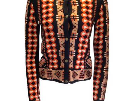 Alaia Black   Red Multi Geometric Jacquard Cardigan Knit Sweater Online Sale