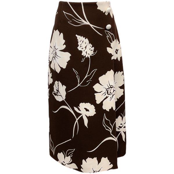 Tory Burch Deep Chocolate Daisy Printed Twill Crepe Wrap Skirt Online Sale