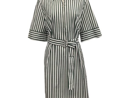 Akris Punto Green   White Striped Belted Shirt Dress For Sale