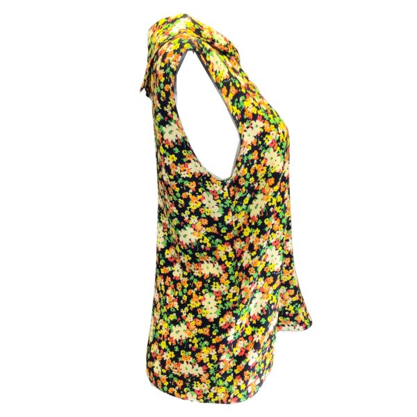 Marni Black Multi Lovers Prairie Sable Floral Printed Sleeveless Cowl Neck Crepe Blouse on Sale