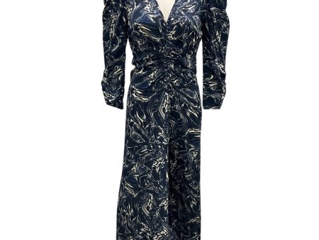 Isabel Marant Navy Blue   Ivory Albini Asymmetric Silk Midi Dress Supply