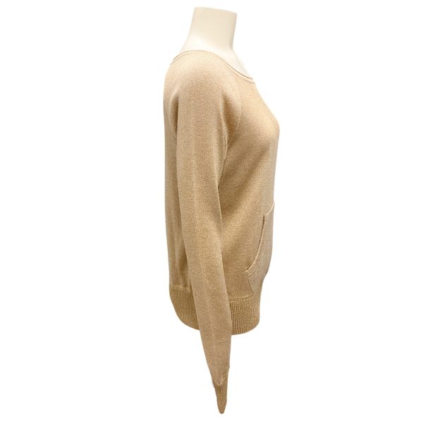 Vionnet Gold Shimmer Long Sleeved Roundneck Wool Knit Sweater Hot on Sale