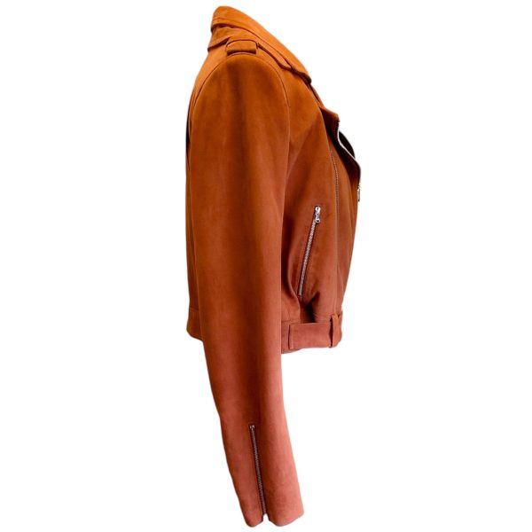 Brandon Maxwell Caramel Suede Double Layer Moto Jacket For Discount