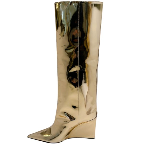 Jimmy Choo Gold Metallic Blake Wedge Boots Hot on Sale