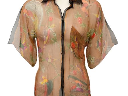 Hermes Sheer Silk Bird Print Blouse Discount