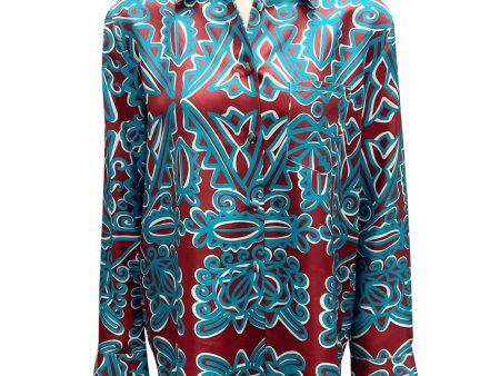 La DoubleJ Burgundy   Turquoise Printed Edition 23 Silk Boy Shirt Fashion