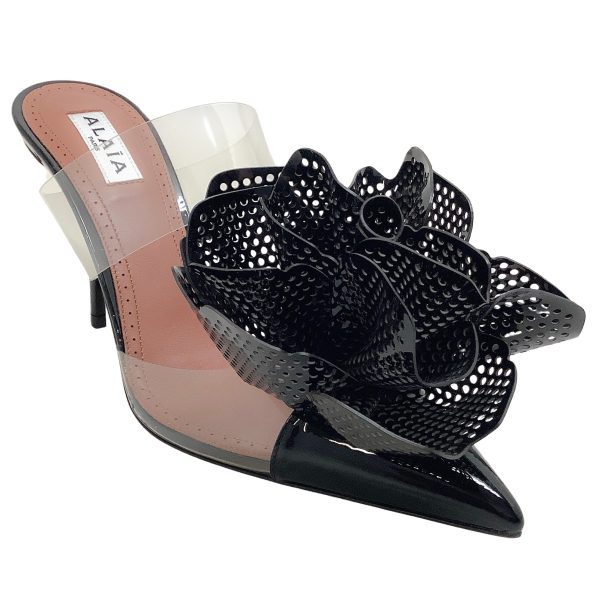 Alaia Black Patent   Clear Fleur 90 Mules Fashion