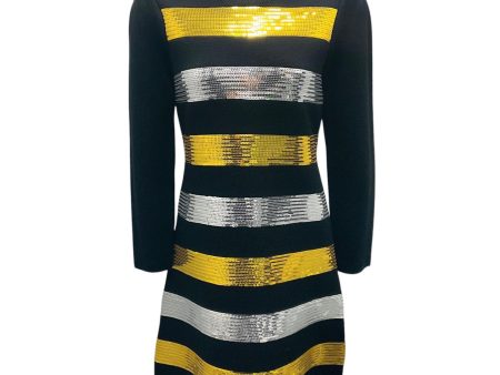 Carolina Herrera Black   Silver   Gold Sequined Striped Long Sleeved Knit Dress Supply