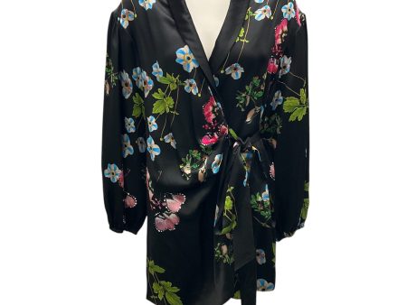 Cynthia Rowley Black Multi Night Garden Floral-print Silk Wrap Dress Discount