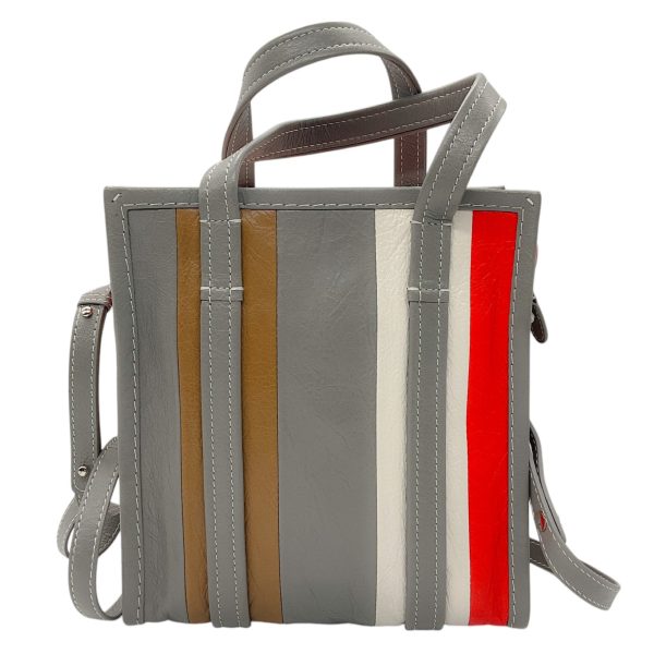 Balenciaga Grey   Orange   White Bazar Stripe 2Way Leather Shopper Tote Bag Online Sale