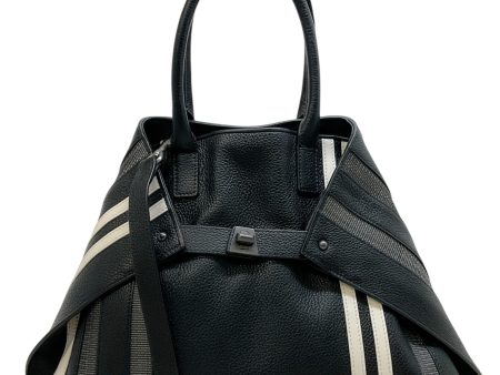 Akris Black   White Stripe Leather Bag For Cheap